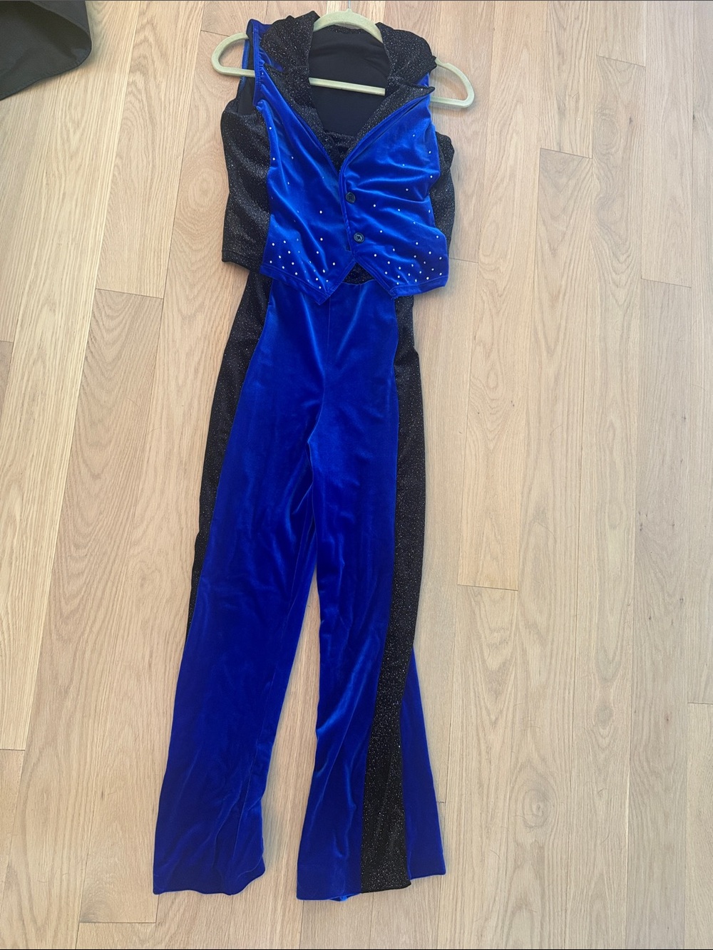 Weissman Blue Velvet Two-Piece Performance Jumpsuit with Sparkle Panels